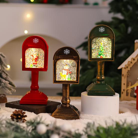 Christmas Wind Light USB/Battery Powered Mailbox Design Lamp Retro Sequin Glass Ball Santa Claus Snowflake Table Lamp Xmas Decor