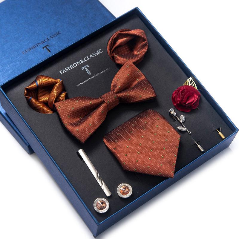 Men's 8-Piece Formal Accessory Set: Bow Tie, Corsage, Brooch, Cufflinks for Weddings.