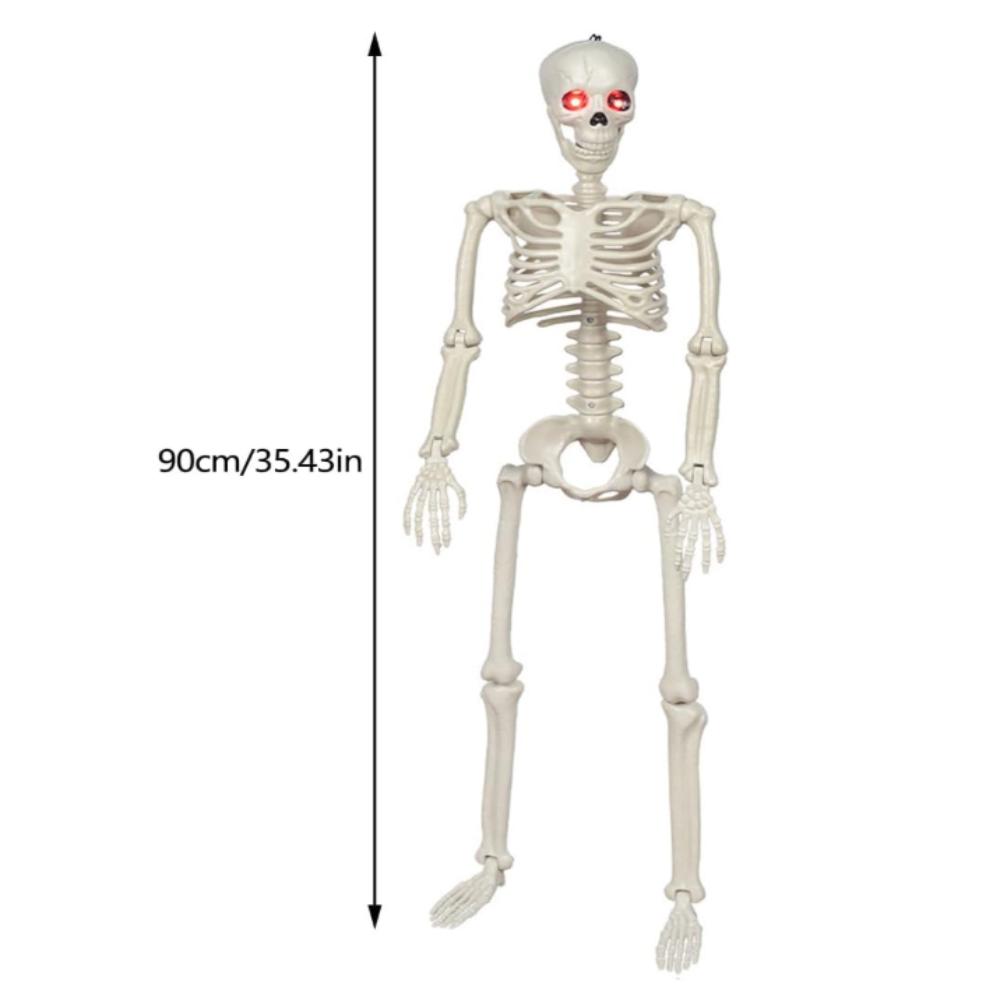 Movable Joints Halloween Skeleton Glowing Eyes Scary Sound Posable Skeleton Adjust Joints Simulation Decoration Skeleton