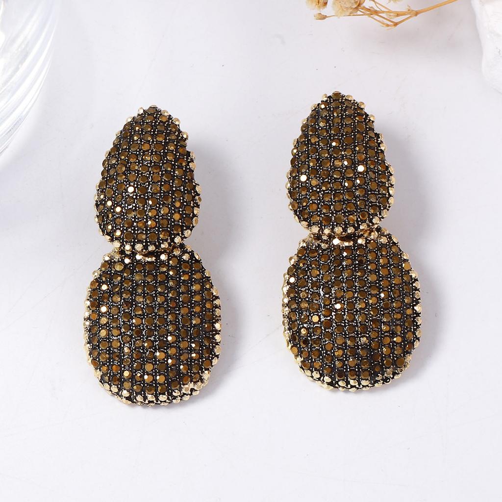 European and American Exquisite Light Luxury High-end Design Sense Alloy Geometry Full Diamond Temperament Sense Earrings Banquet Party Woman