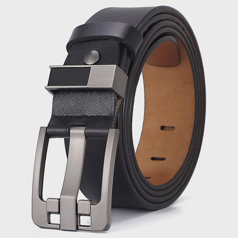 Retro Men's Leather Belt with Extra-Large Waistband and Pin Buckle - Pure Cowhide Genuine Leather