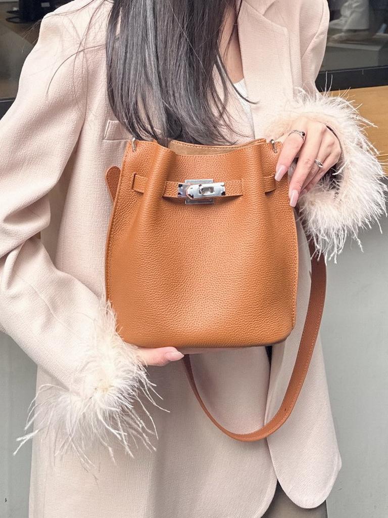Neue erste Schicht Rindsleder Eimer Tasche Gemüsekorb Tasche Pendler und Freizeit Schulter Umhängetasche Damen Tasche