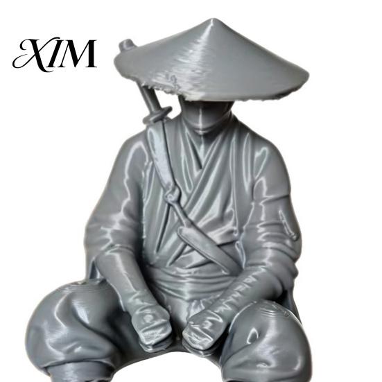 Atmospheric Retro Room Decor 3D Printed Ancient Chinese Hermit Warrior Figurine, Swordsman Statue with Bamboo Hat, Desktop Archeology Rack Mini