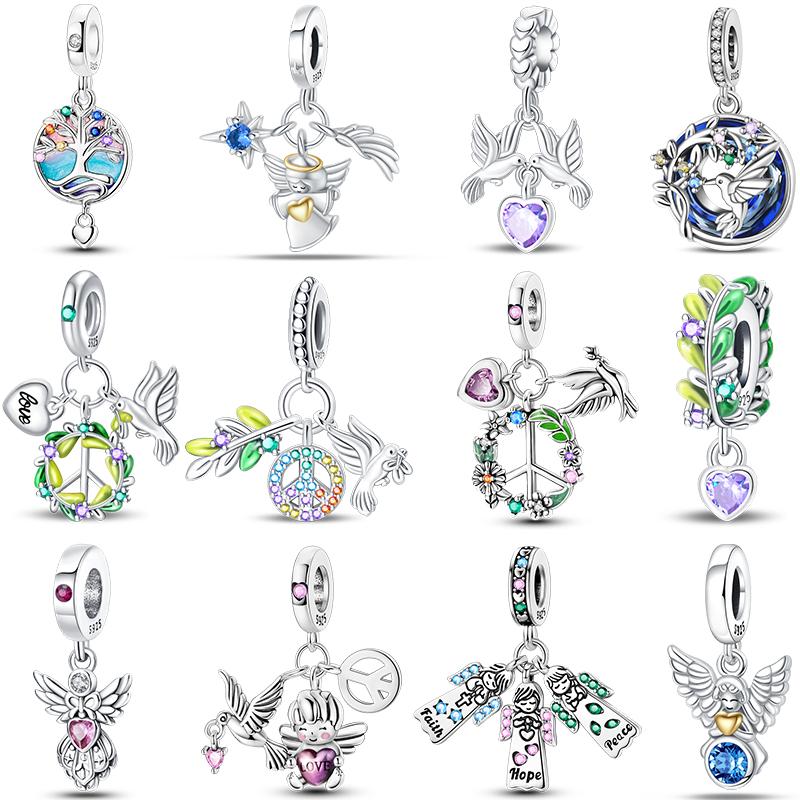 Copper Peace Dove Olive Branch Angel Love And Peace Best Wishes Charms Beads Fit Pan Original Bracelets Diy Fine Jewelry