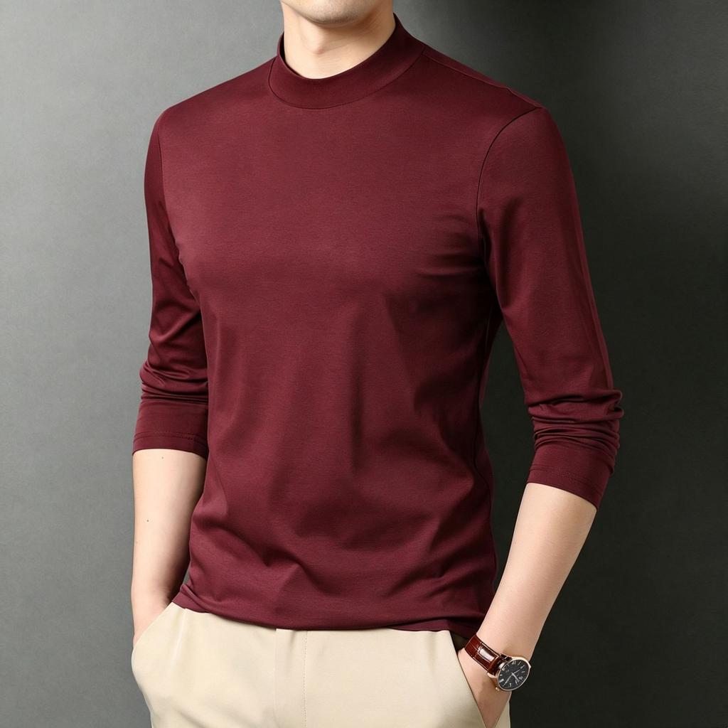 American Style Half High Neck Cotton Long Sleeve T Shirt Men Casual Fashion