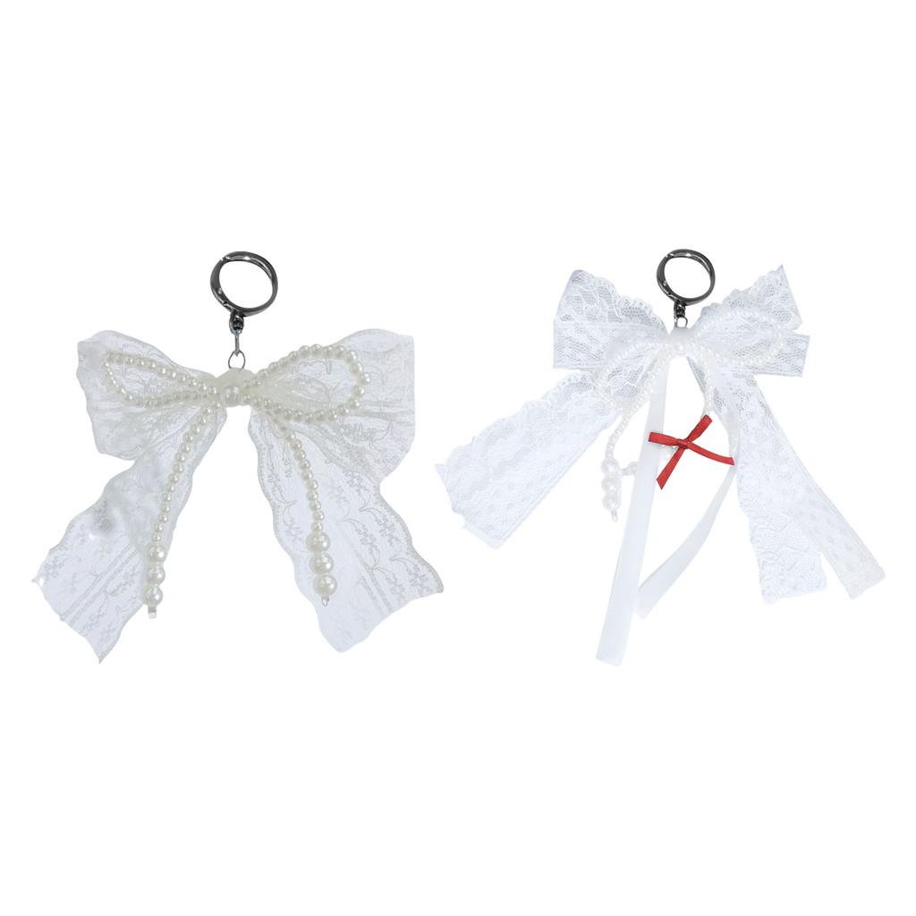 Elegant Pearls Bowknot Lace Charm Pendant Bag Decoration Bows Keychain Keyring Ornament Fashion Accessory For Women