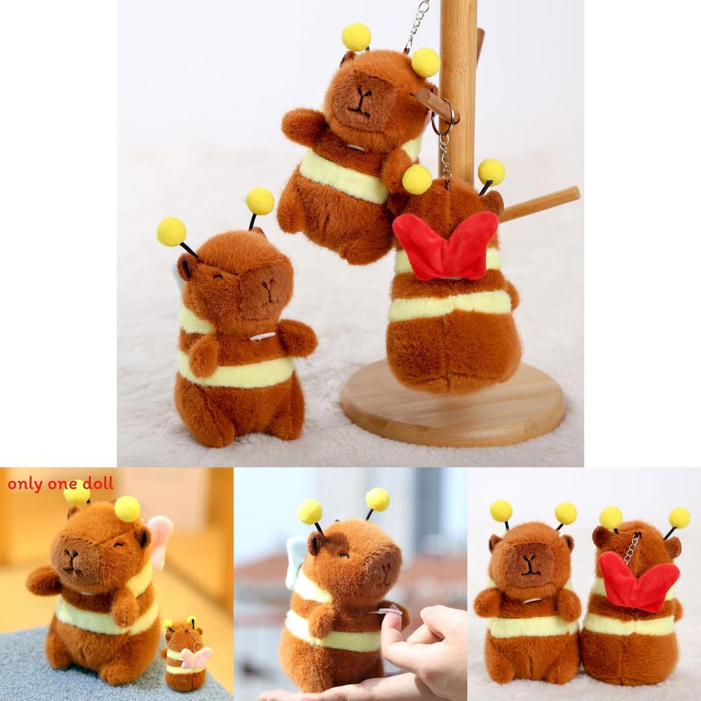 Animal Plush Toy Keyring Featuring Capybara And Bee Design With Soft Short Pile Material