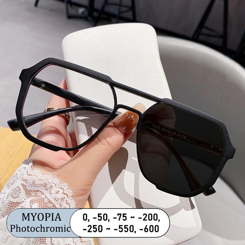 Neue Marke Optische Myopiebrille Damen Übergröße Rahmen Blaulicht Photochrom Sehpflege Brille Doppelstrahl Brille
