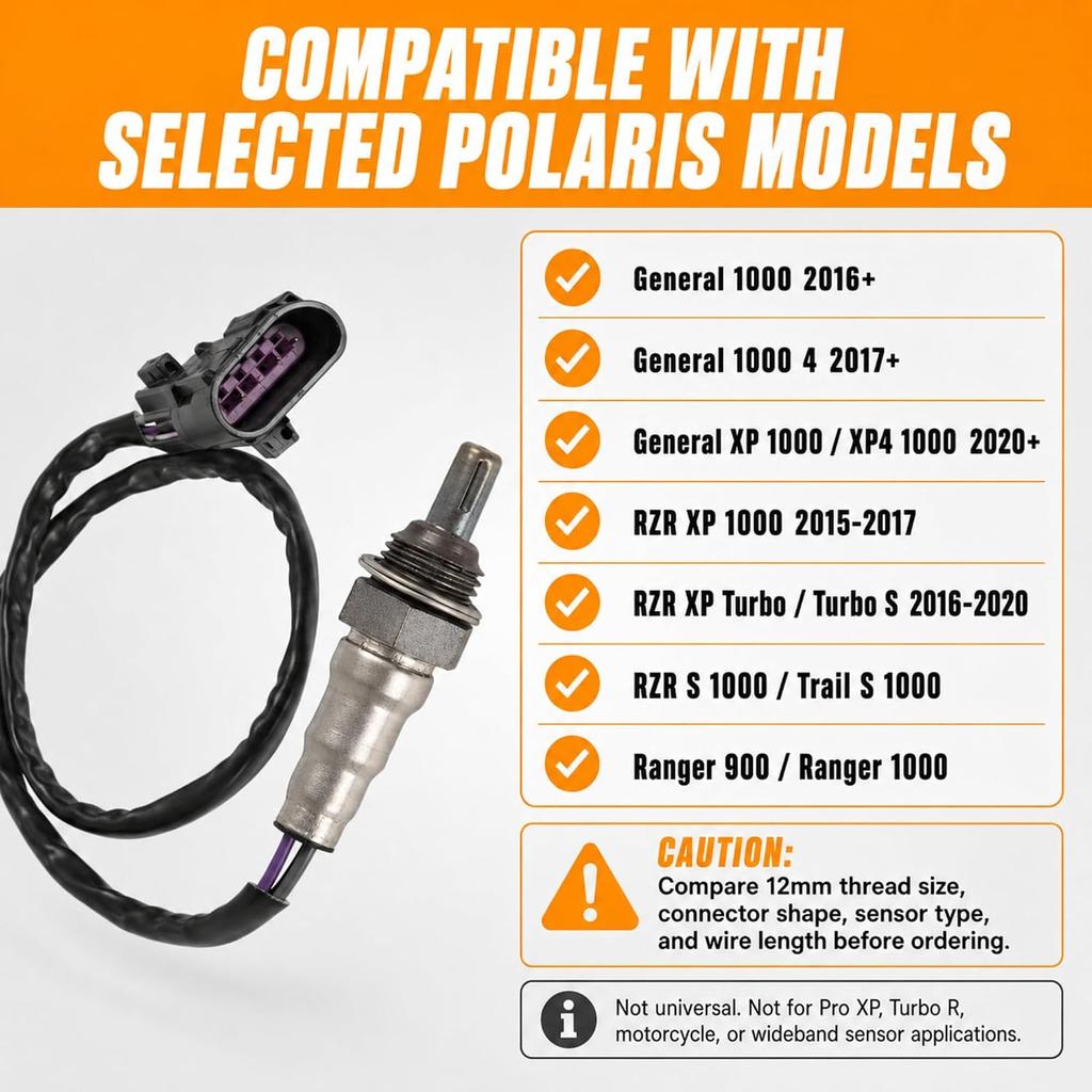 12mm 4-Wire Oxygen O2 Sensor Compatible with Polaris RZR Ranger General Sportsman Outlaw ACE, Replaces 4016021 4013979 0455132, Includes Connector