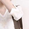 WTEMPO Spring Summer V-neck Embroidered Mixed Cotton Linen Shirts for Women White Seven Quarter Sleeve Loose Fitting Casual Tops
