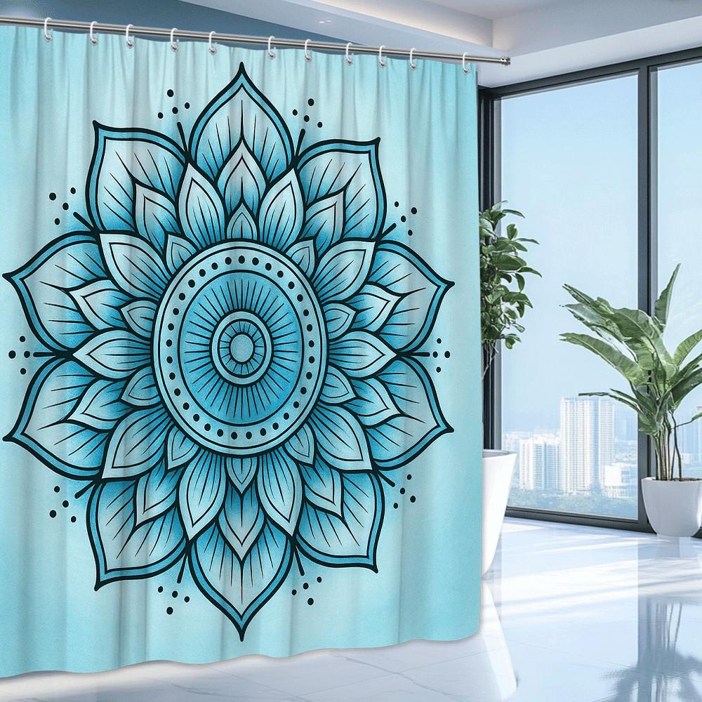 Blue Mandala Shower Curtain Spiritual Flower Design Boho Art Decor Zen Meditation Bathroom Elegant Waterproof Simpleinstallation