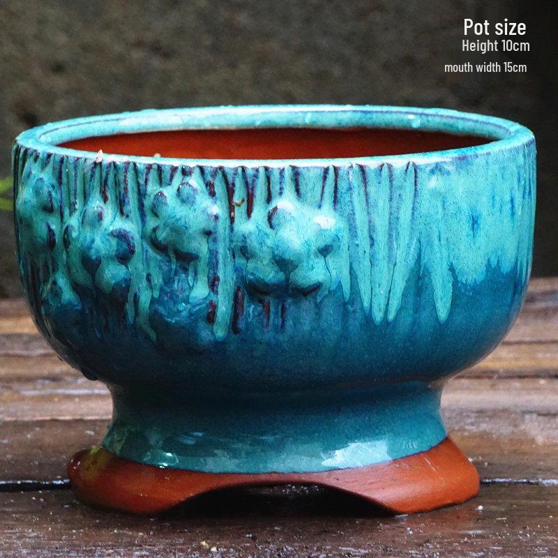 Yixing Zisha Coarse Pottery Flower Pot with Feet: Large Ceramic Succulent Planter for Green Plants & Flowers.