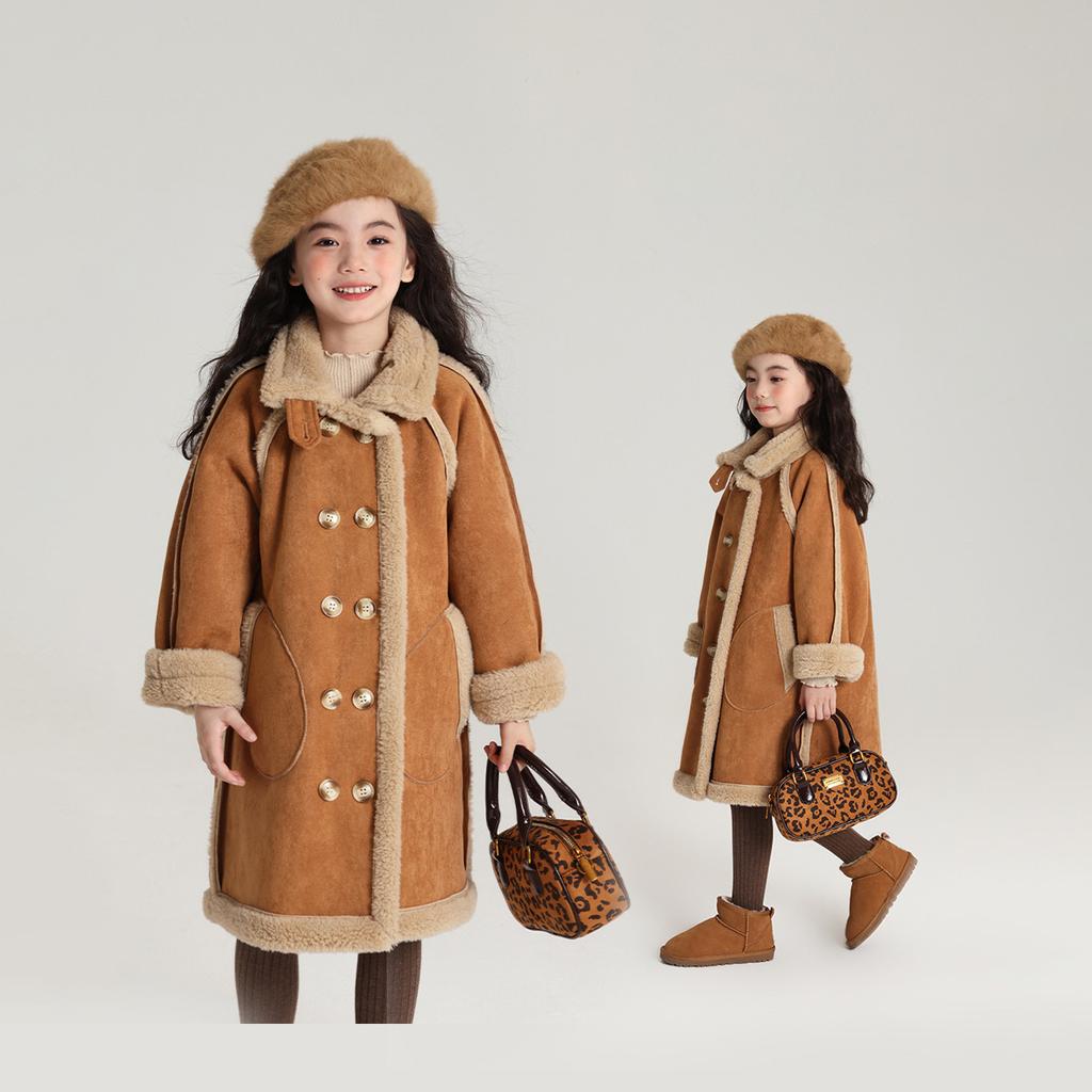 Palton lung de iarnă reversibil pentru fete, îmbrăcăminte exterioară groasă cu blană, jachetă caldă 2 în 1 pentru copii, 3-13 ani
