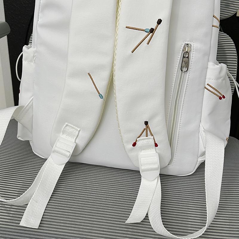 Matchstick Print Backpack for Women and Girls Fashion School Travel Daypack with Tassel Detail