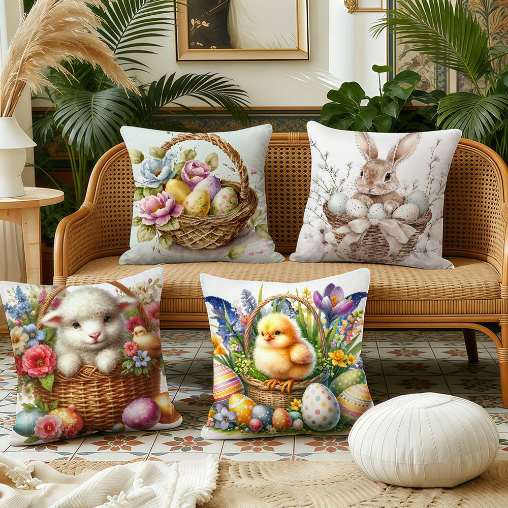 Funny Easter Flower cushion cover Pillow Case Plush Fabric Soft Double Sided Print Sofa Cushion Cover Throw Pillow Covers