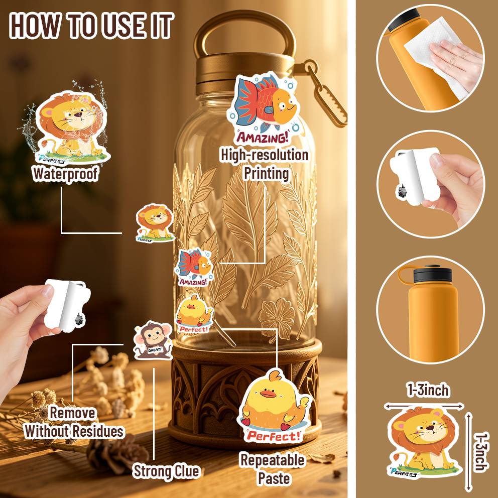 35pcs Cartoon Cute Characters Stickers Playful Animals Teacher Reward Stickers Animal Stickers For DIY Phone Guitar Laptop