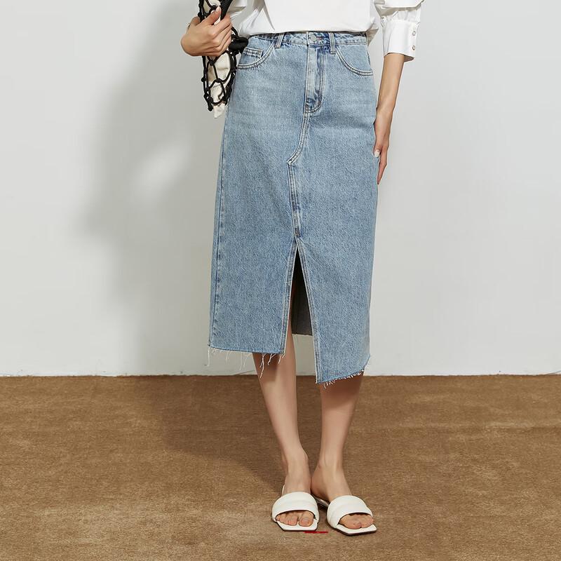 High-Waist Split Denim Midi Skirt