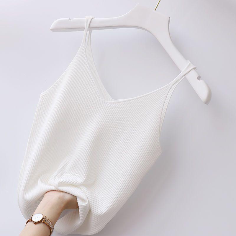 V Neck Ice Silk Camisole Plus Size Women Inner Wear Thread Knit Short Top Hyuna Style Versatile Sexy Base Shirt