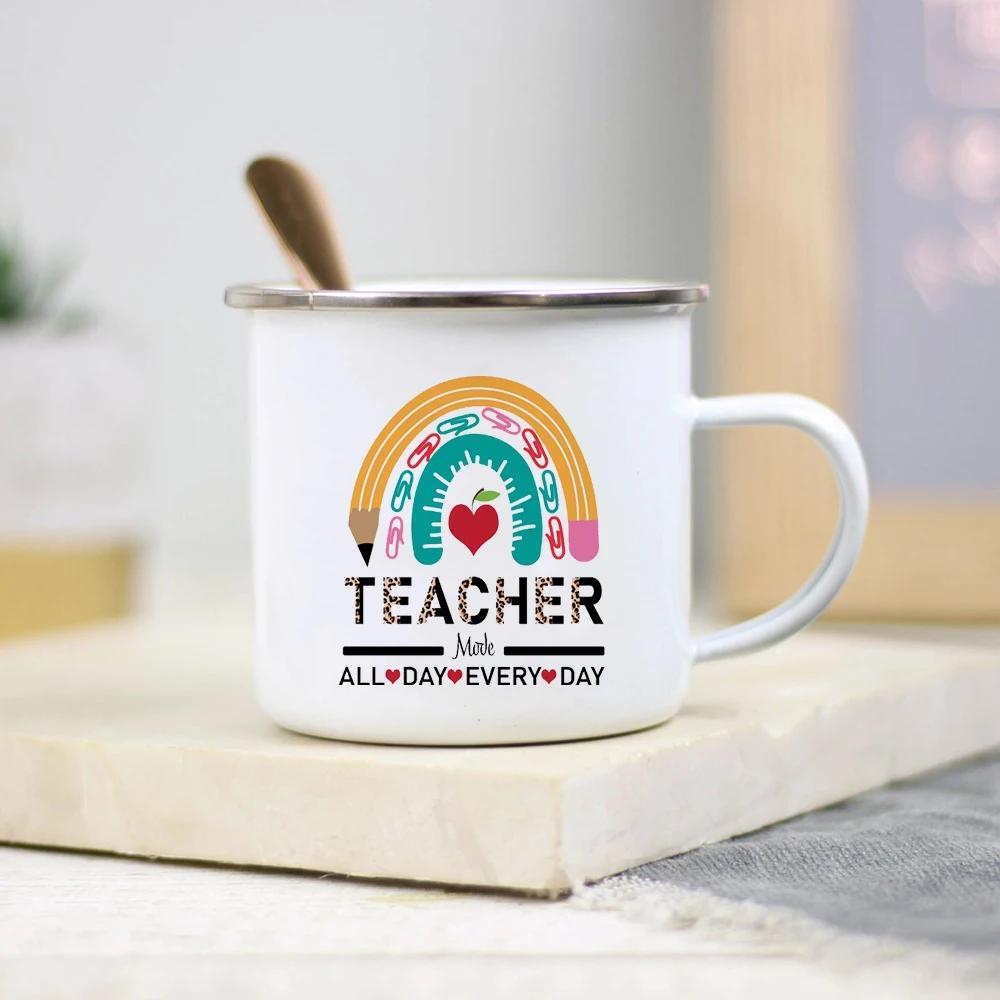 Es braucht ein großes Herz, um kleine Geister zu formen Lehrer Emaille Tasse Kreativer Lehrer Schule Wasserbecher Kaffeetassen Lehrertagsgeschenke