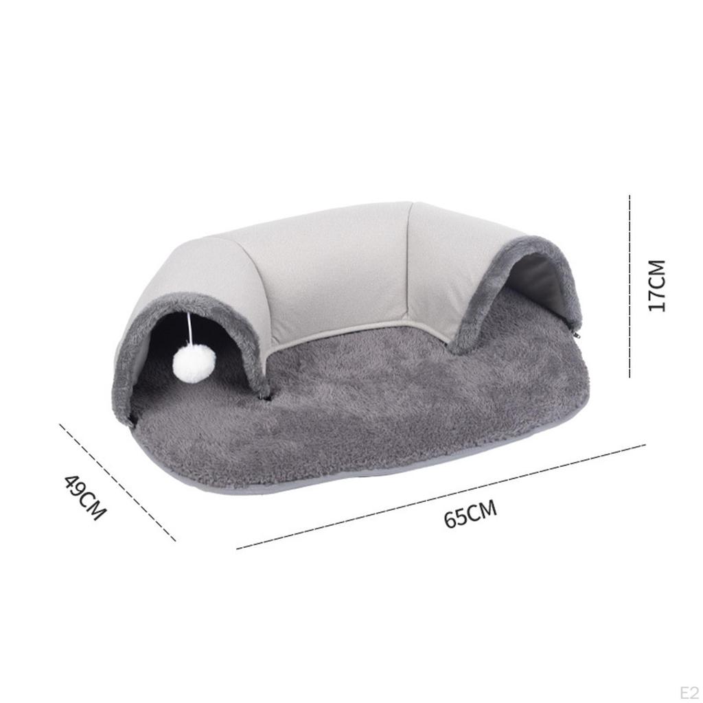Cat Tunnel and Bed Toy with Ball Soft Anti Slip Bottom Plush Mat Multifunctional Pet Nest