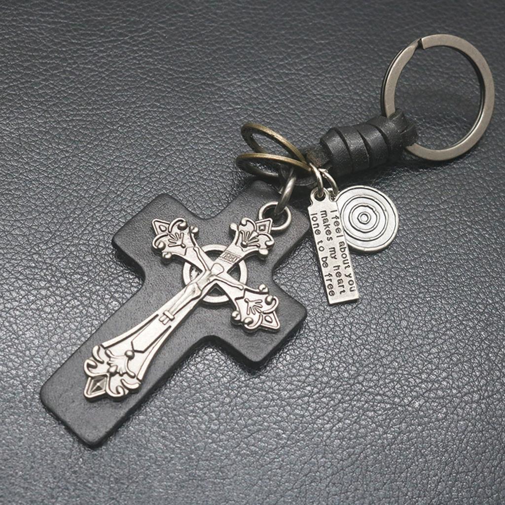 PU-Leder und Zinklegierung Schlüsselanhänger Religiöser Schlüsselring Mode Kruzifix Anhänger Tasche Anhänger Zubehör für Trendsetter