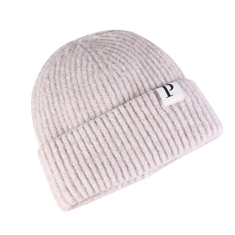 Autumn and Winter Warm P Letter Versatile Knitted Hat Korean Style Fashionable Face show Small Wool Hat Outdoor Ear Protection Cold