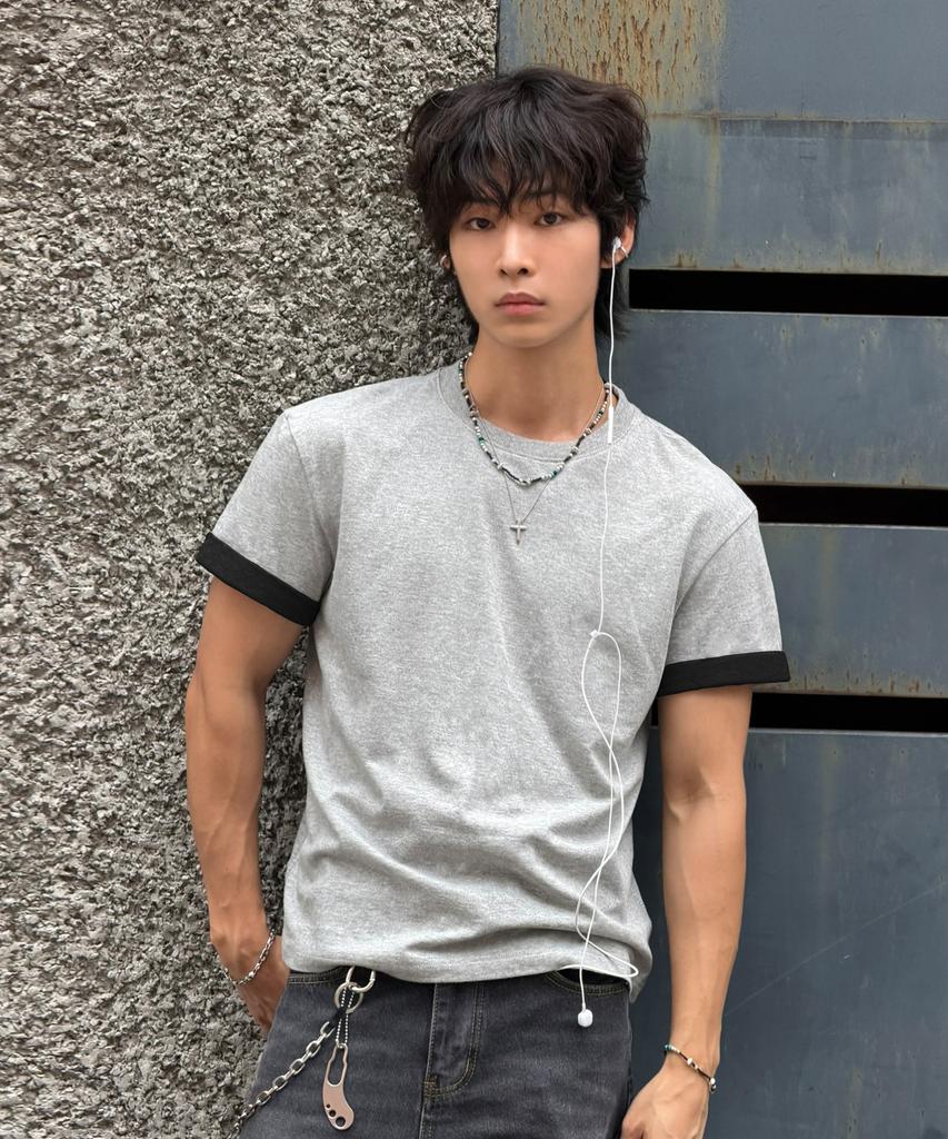 SIGNATURE Summer Crop Color Block Roll-Up Short Sleeve T-Shirt [2 Colors]