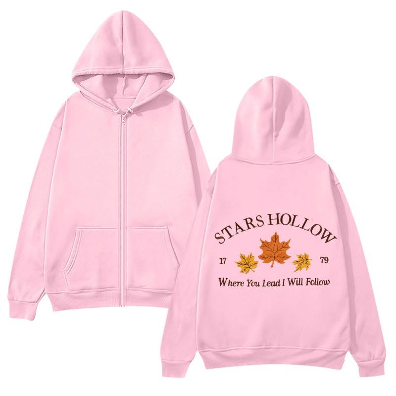 Unisex Zip-Up Hooded Sweatshirt With Print Design Casual Long Sleeve Pullover