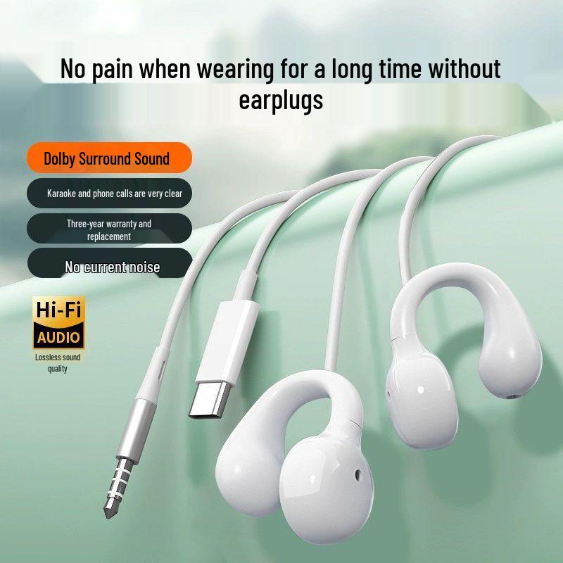 

Type-C Wired Non-Bone Conduction Earclip Headphones - Painless, Durable, and High Quality, Non-In-Ear Design 1.2m No Mic White Round Hole