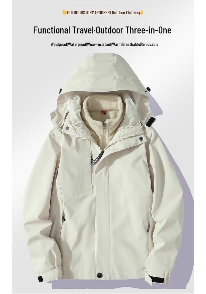 Couples' 3-in-1 Fleece-Lined, Windproof, Short-Sleeve Waterproof Jacket for Autumn/Winter Hiking & Workwear