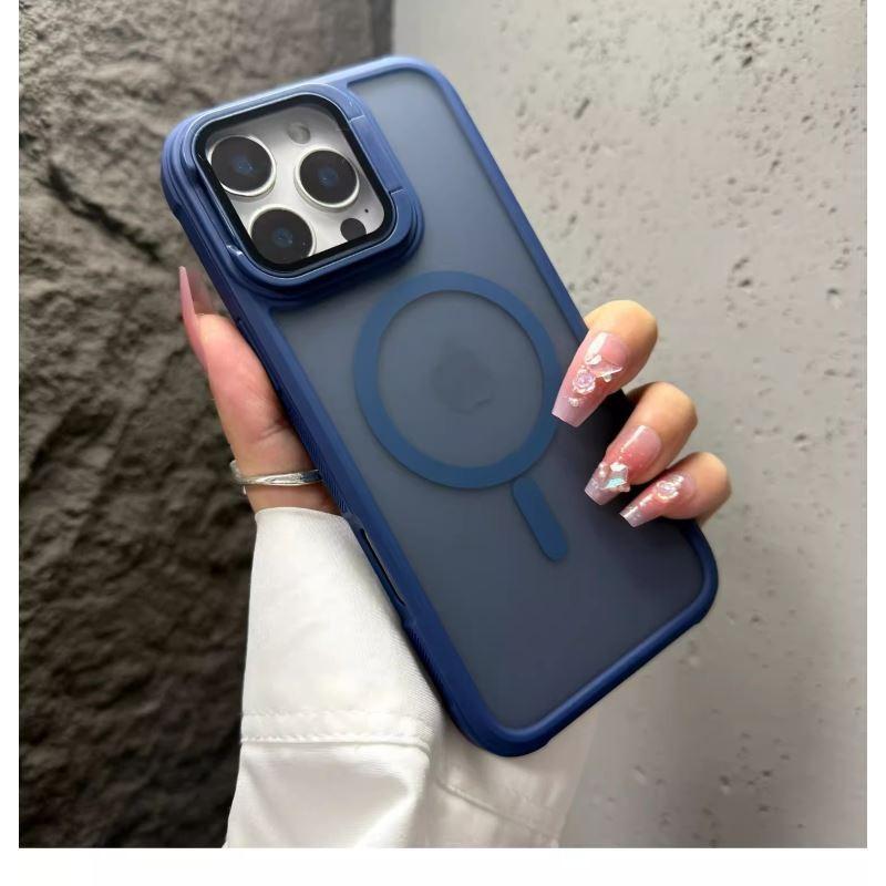Fashion Bracket Stand Magnetic Phone Case for iPhone 16 15 14 Plus 13 12 16 Pro Max With Lens Protection Cover for Magsafe Cover