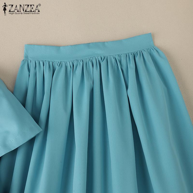 ZANZEA Women Short Sleeve Blouse and A-line Skirts Summer Two Piece Suit Sets