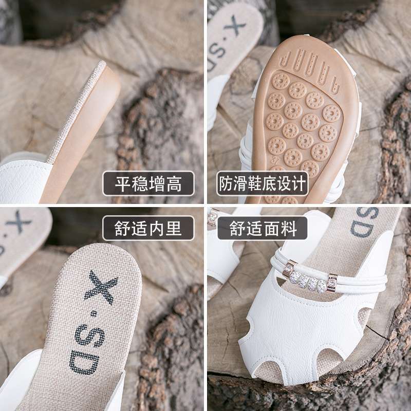 Sommarväska Huvudtofflor Dam 2025 Nya Plattbottnade Gravida Kvinnor Lata Sandaler Utomhusbruk Ihåliga Mode Strass Halvtofflor