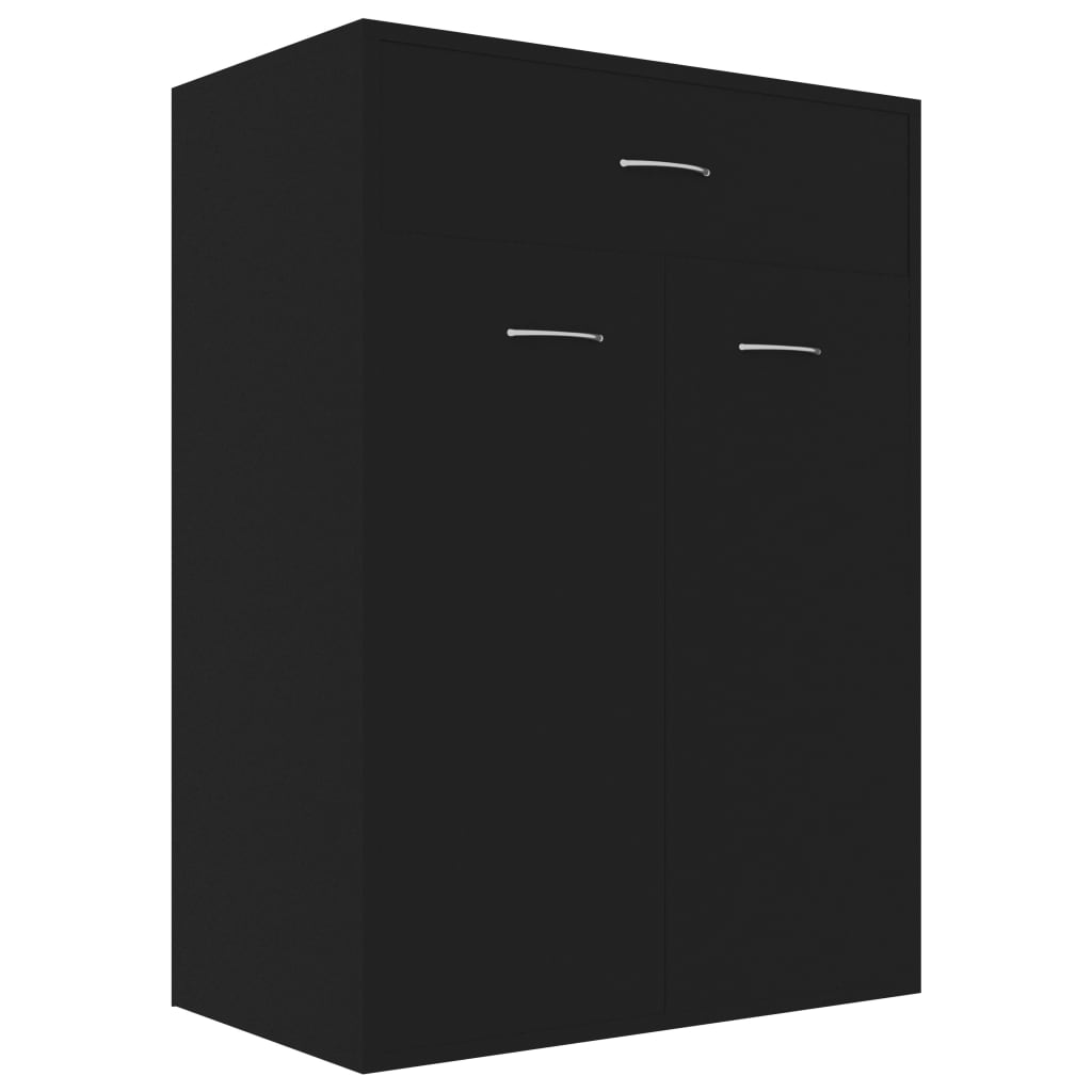 Flur Schuhschrank, Doppeltür-Aufbewahrungssschrank mit Schubladen, schwarz 60x35x84 cm, aus Holzwerkstoffen