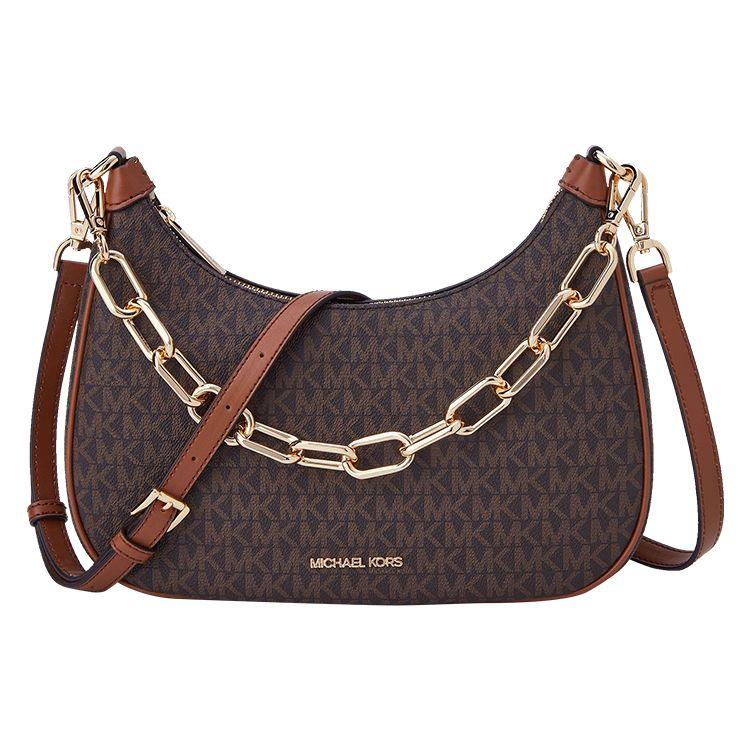 Michael Kors Cora Chain Monogram Classic Commuter Faux Leather Crossbody Shoulder Bag Large Women bags Dark-Brown Acorn-Brown 35S2G4CW3B-200 Basic Set (Bag+Dust Bag)