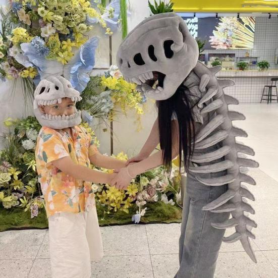 Dinosaur Skeleton Costume Realistic Plush 3D Dinosaur Skull Headpiece And Spine Costume Set for Halloween Cosplay