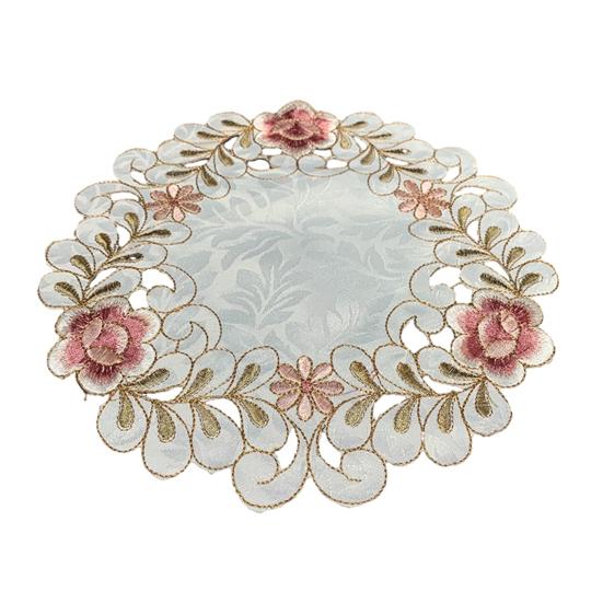 Embroidered Flower Placemat, Round Floral Coaster Placemat, Heat Resistant Table Protector Mat for Dining Table Cup Vase Wedding Party Decoration