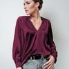 Plus Size Women's Pleated Long Sleeve V Neck Casual Loose Commuter Top