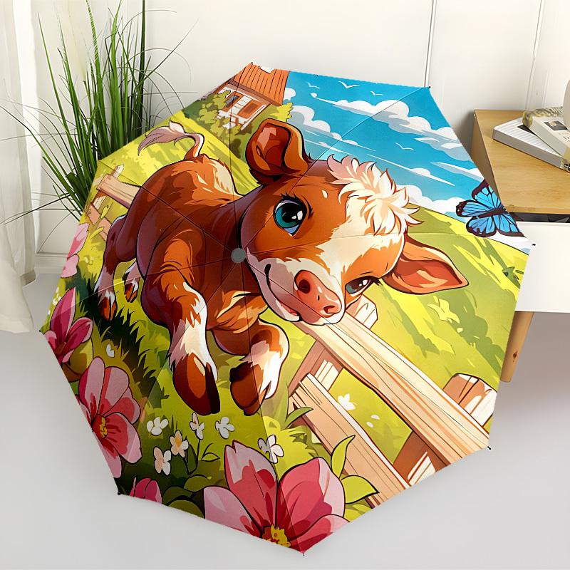 

1pc Cow Print Automatic Open/Close Umbrella, Folding Compact Umbrella with Lightweight Design for Women/Menyy251028192