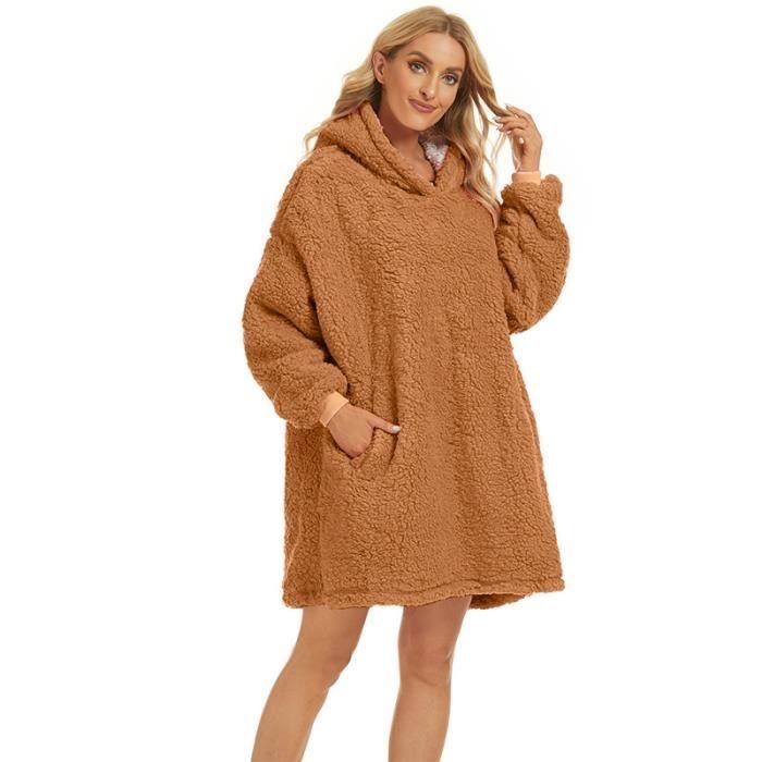 Couverture à Capuche - AMOUNE - Flanelle 100% - Douce et Chaude - Unisexe - Poches Avant