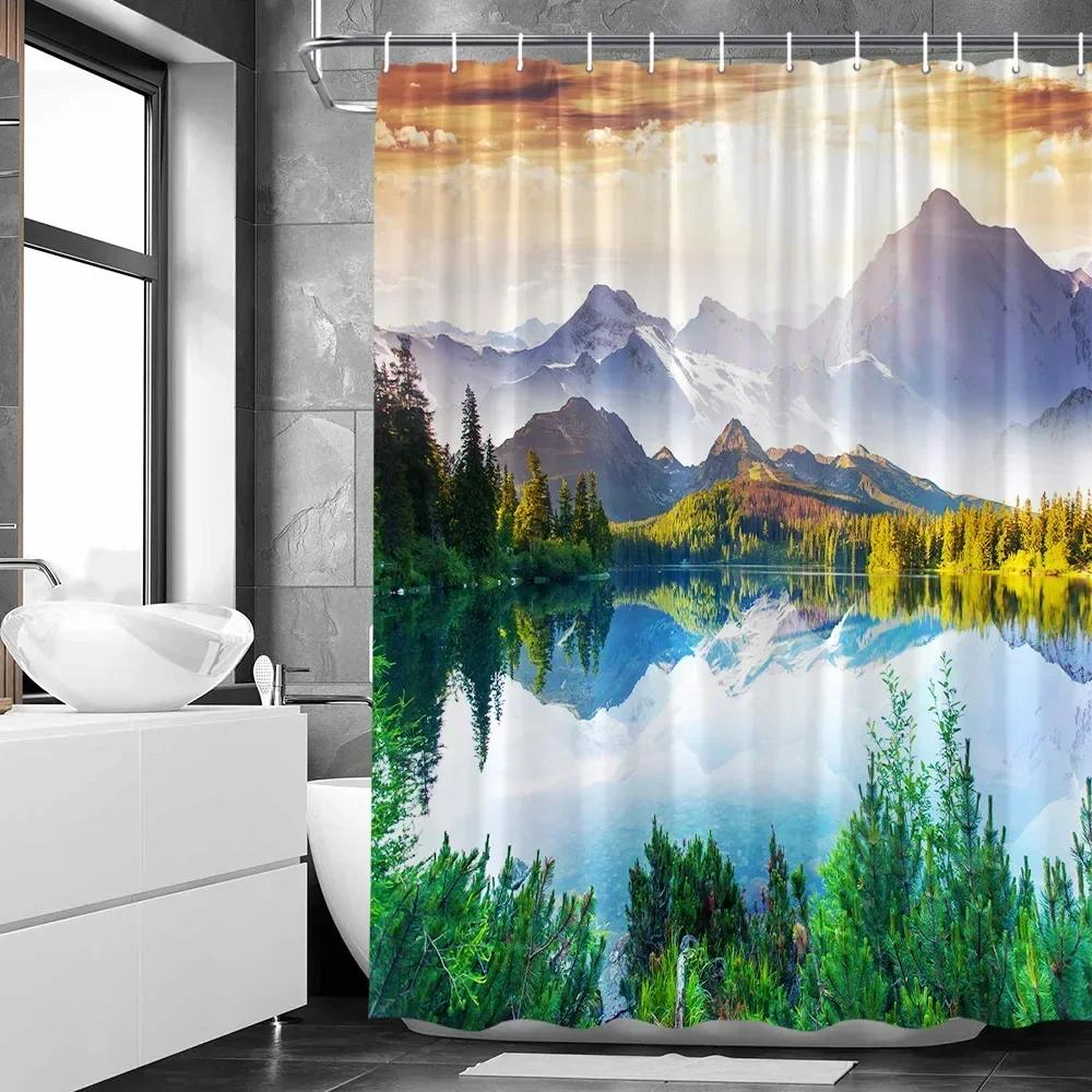 Natural Forest Landscape Shower Curtain 3D Printed Scenery Waterproof Polyester Bath Curtain Home Decor Bathroom Curtain