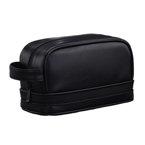 

Чоловіча дорожня косметичка зі штучної шкіри, водонепроникний органайзер для туалетного приладдя з бічною ручкою, відділенням для вологих речей, сумка для зберігання аксесуарів для гоління для ділової поїздки чорний