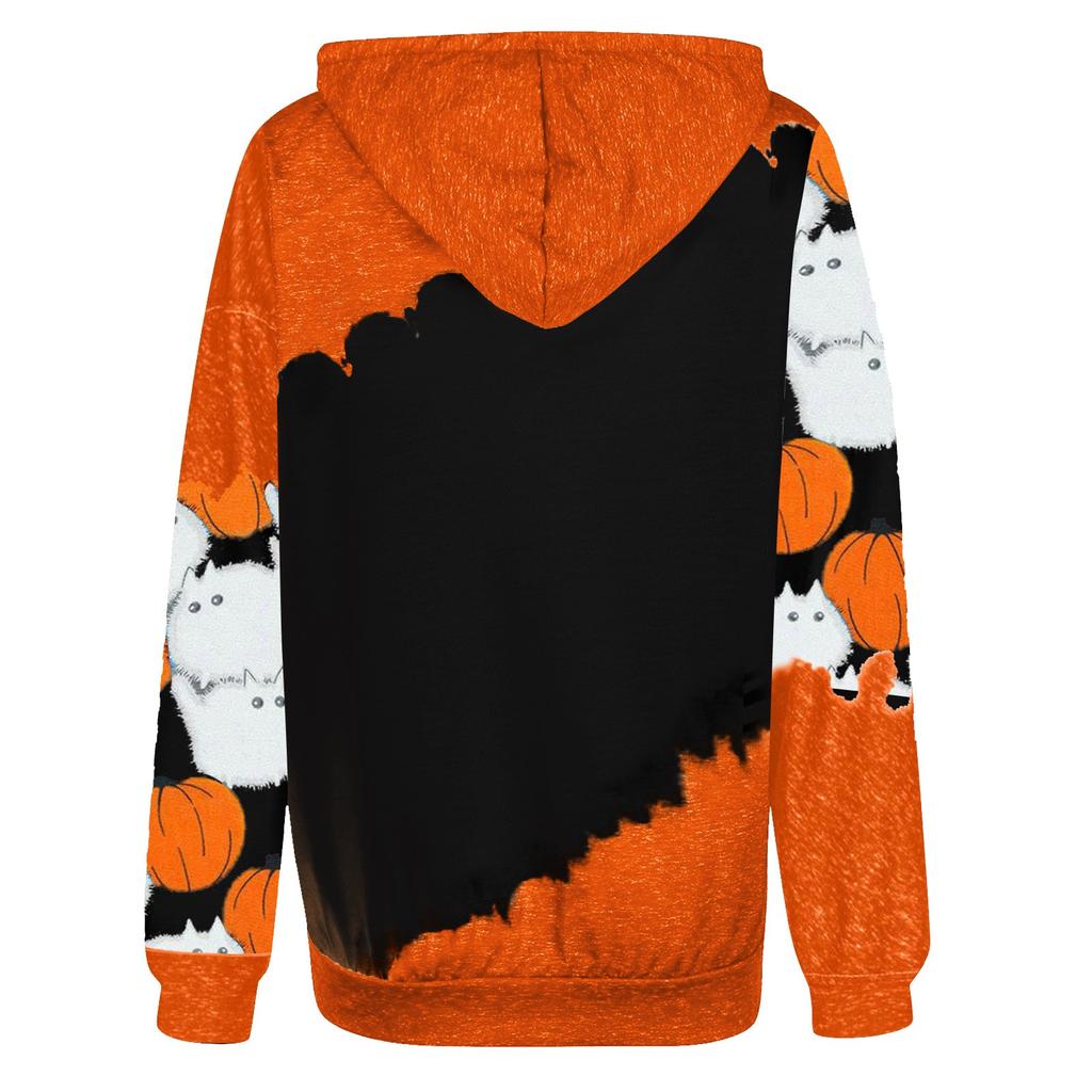 Women's Casual Fashion 2022 Halloween Print Long Sleeve Pullover Hooded Top