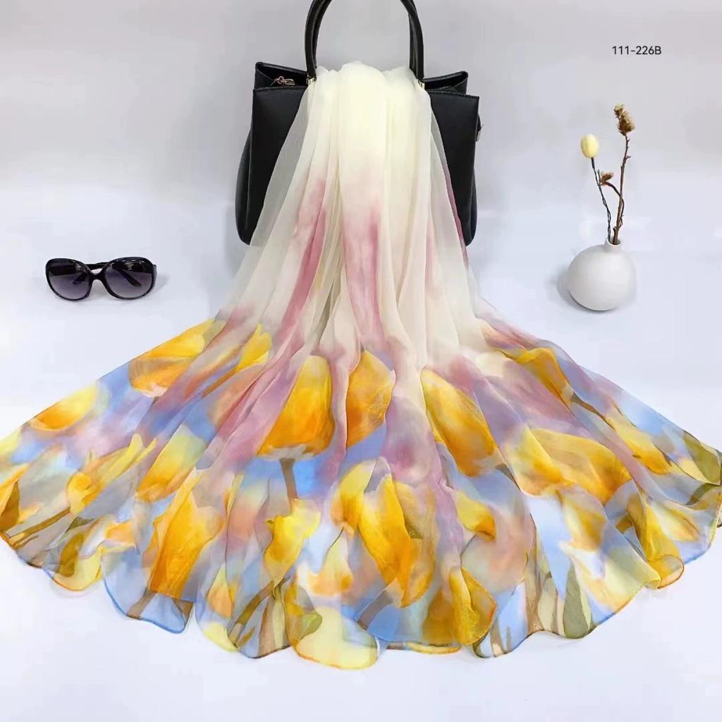 Silk Scarf Women Hijab Pashmina Long Beach Stoles Shawl Wrap Headbands Spring Warm Scarves Bandana Ladies Neckscarf Foulard