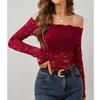 Women's Casual Fan-Shaped Collar With A Straight Neckline And Off Shoulder Lace T-Shirt, Long Sleeved Top