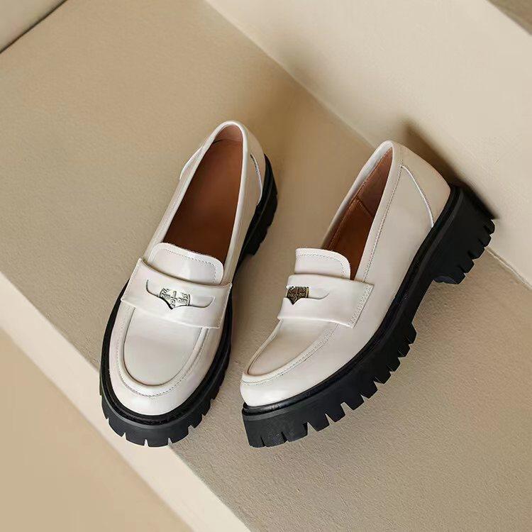 Bi Prepared Platform Single Shoes 2025 Autumn and Summer New First-layer Cowhide One-pedal Lazy Shoes Muffin Gold Coin Loafers Women