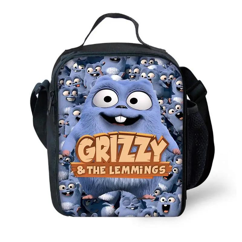 GRIZZLY UND DIE LEMMINGE Kinder Große Kapazität Tasche für Jungen und Mädchen Schüler Outdoor Picknick Wiederverwendbar Thermisch Isolierte Kühlbox Brotdose