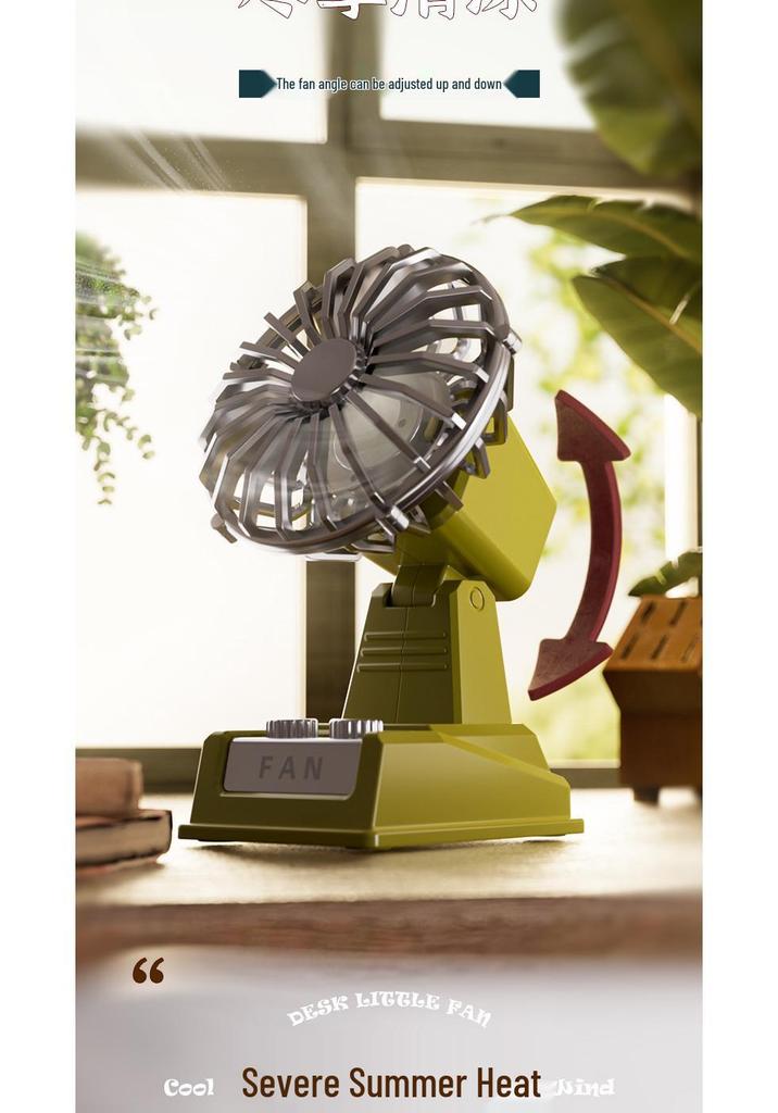 Retro USB Rechargeable Desk Fan for Dorms - Classic Cartoon Style