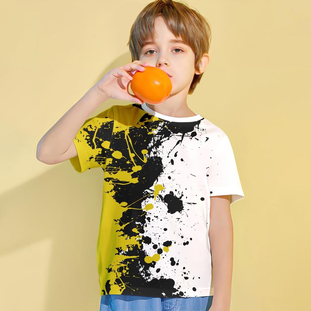 Letnia nowa dziecięca koszulka z krótkim rękawem 3D drukowana podwójna kolorystyka pasująca do wzoru chłopięca swobodna oddychająca sportowa koszulka 4-14 lat