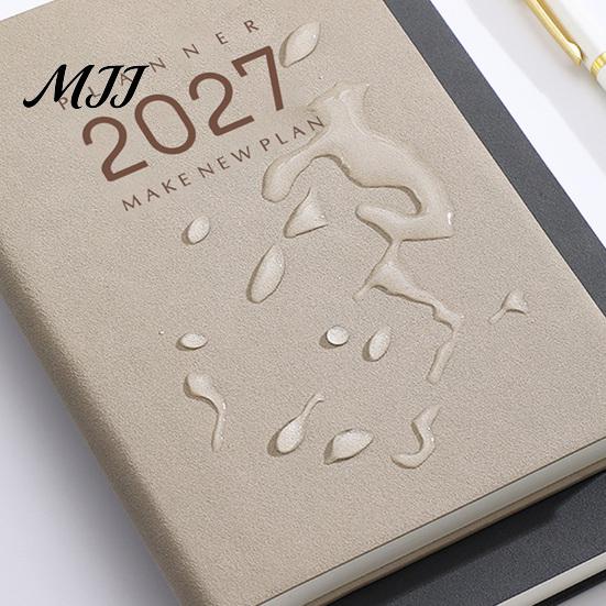 Flat Lay Writing Notebook 2027 Daily Monthly Planner Agenda, Vintage Sheepskin Texture Cover, Professional Business Journal Thick Paper Book